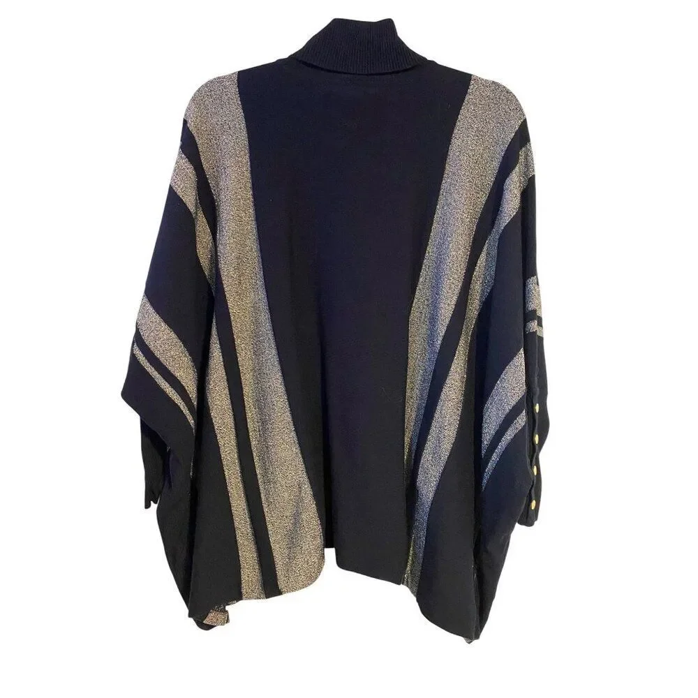 Alfani PXL Black & Metallic Pullover Sweater Top Gold Button Accents Boxy Chic